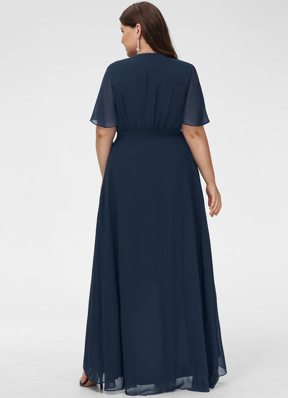 Robe Trapèze Bleu Marine Asymétrique Mousseline - gallery 6