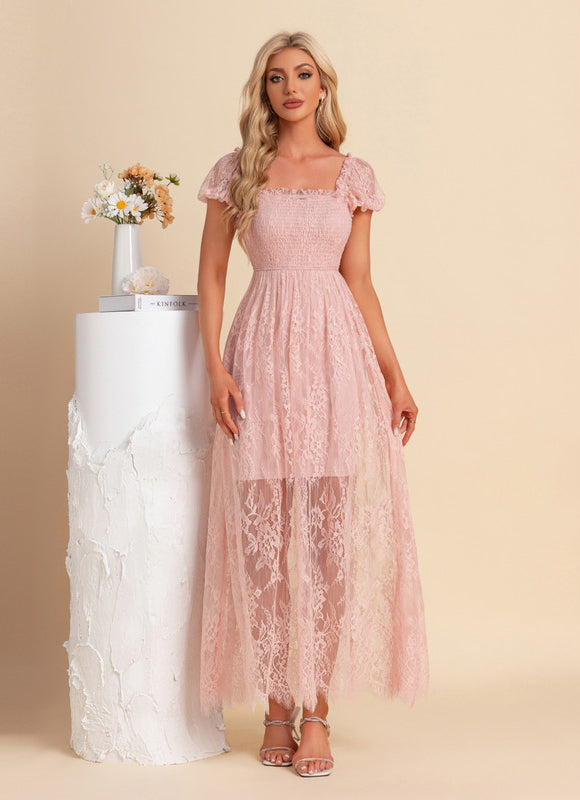 Robe Trapèze Dentelle Rosée - gallery 6