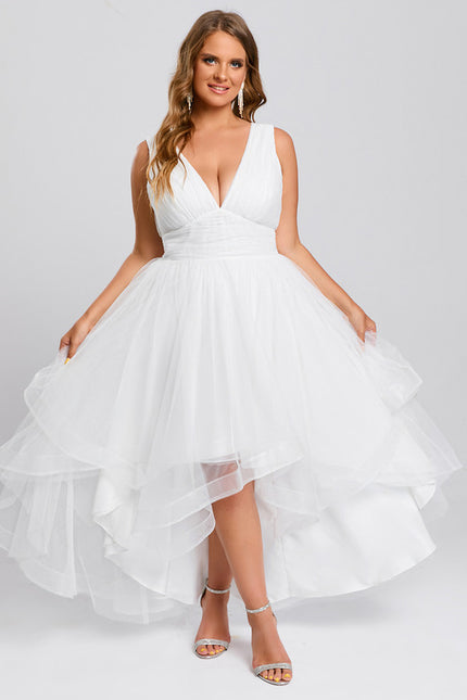 Robe Trapèze Blanche Tulle Volants Plisées - gallery 7