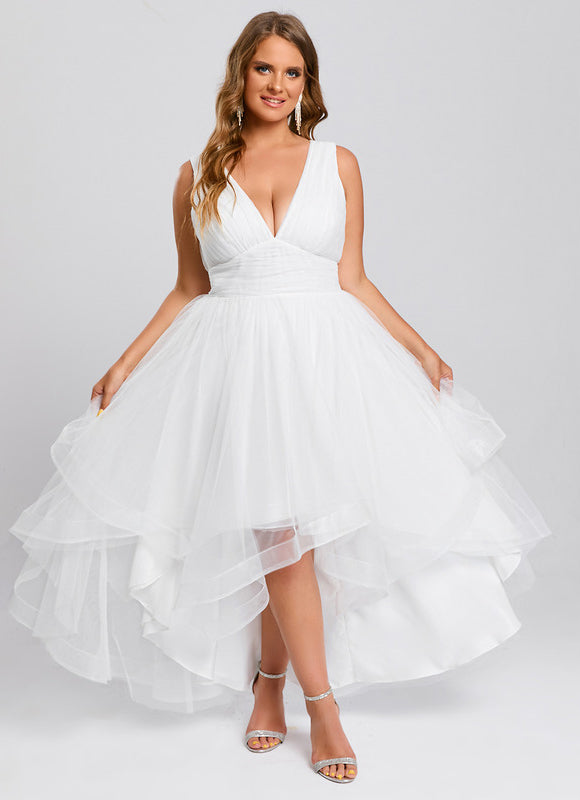 Robe Trapèze Blanche Tulle Volants Plisées - gallery 7