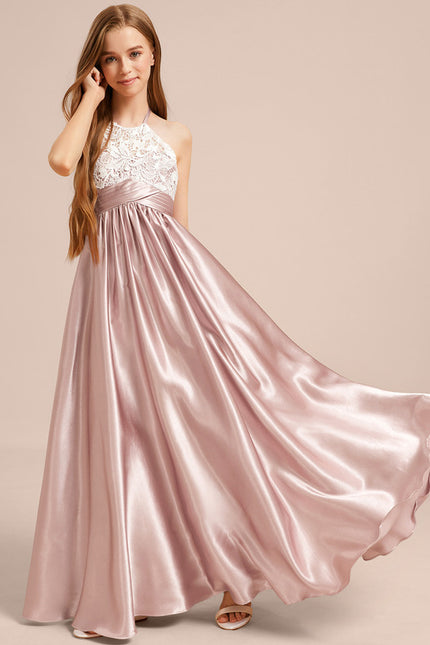 Robe Trapèze Halter Satinée Rose - gallery 4