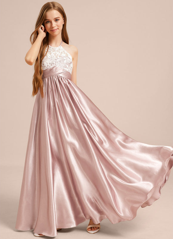 Robe Trapèze Halter Satinée Rose - gallery 4