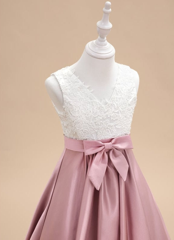 Robe Trapèze Mariage Enfant Satinée - gallery 6
