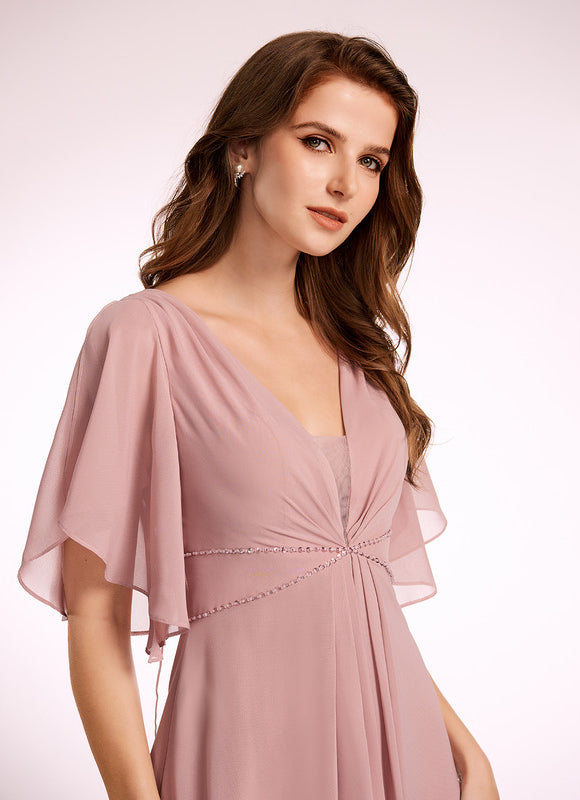 Robe Trapèze Longue Beige Élégante