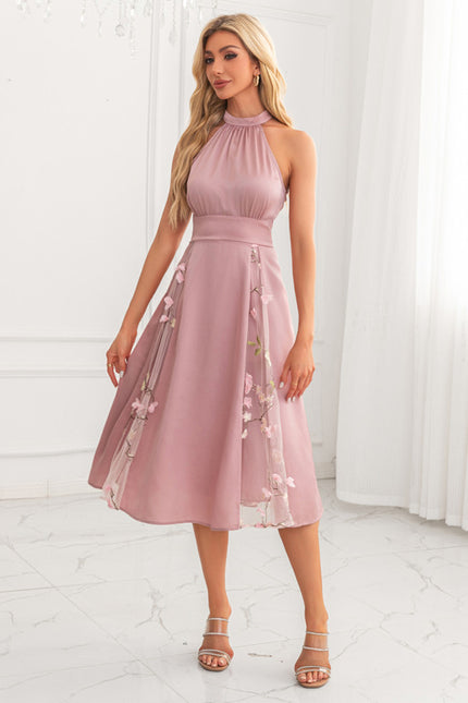 Robe Trapèze Fleurie Rose - gallery 5