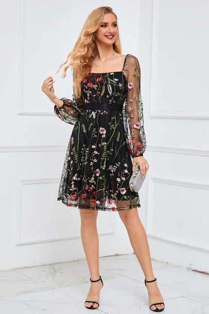 Robe Trapèze Floraison Noire - gallery 7