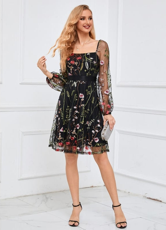 Robe Trapèze Floraison Noire - gallery 7