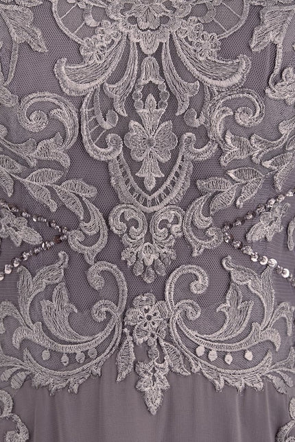 Robe Trapèze Gris Satin Dentelle. - gallery 5
