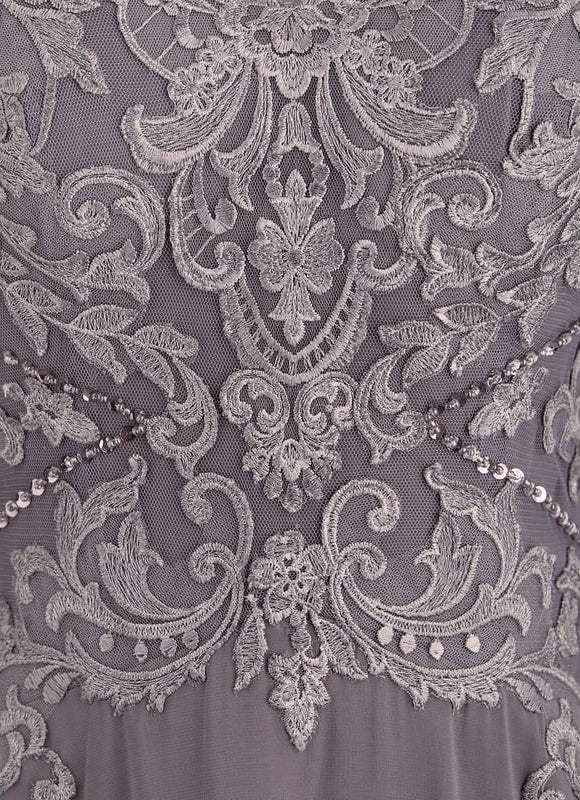 Robe Trapèze Gris Satin Dentelle. - gallery 5