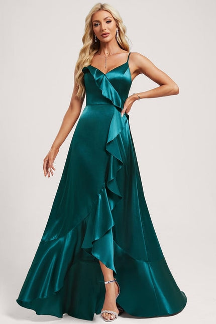 Robe Trapèze Satin Bleu Élégant