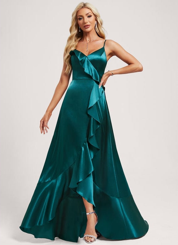Robe Trapèze Satin Bleu Élégant