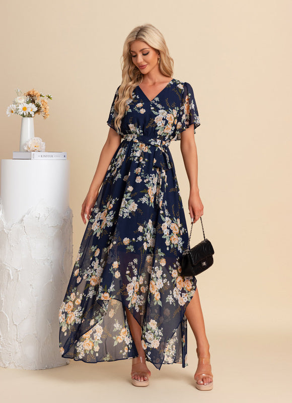 Robe Trapèze Nuit Fleurie Asymétrique - gallery 6