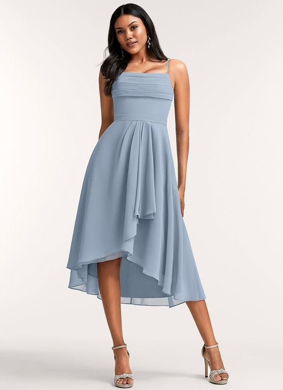 Robe Trapèze Mousseline Céleste - gallery 3