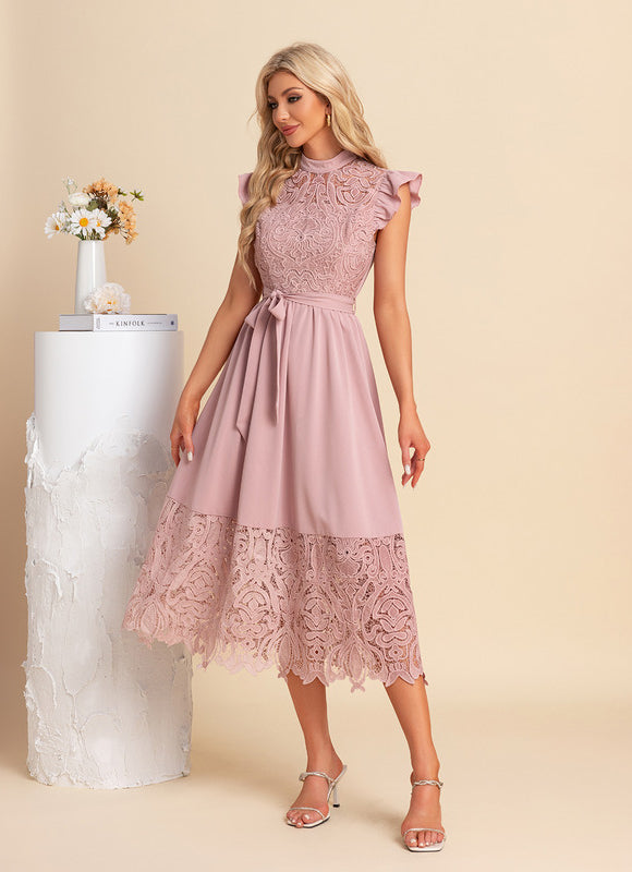 Robe Trapèze Rose Dentelle