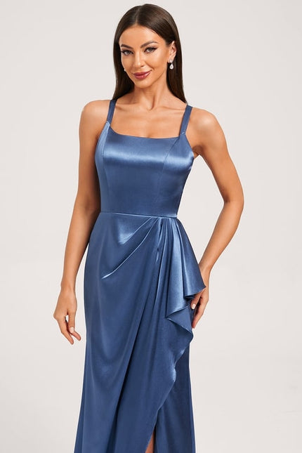 Robe Trapèze Satinée Bleu Ciel - gallery 5