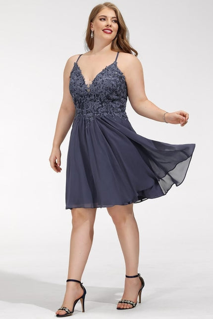Robe Trapèze Gris Chiffon Élégant - gallery 5