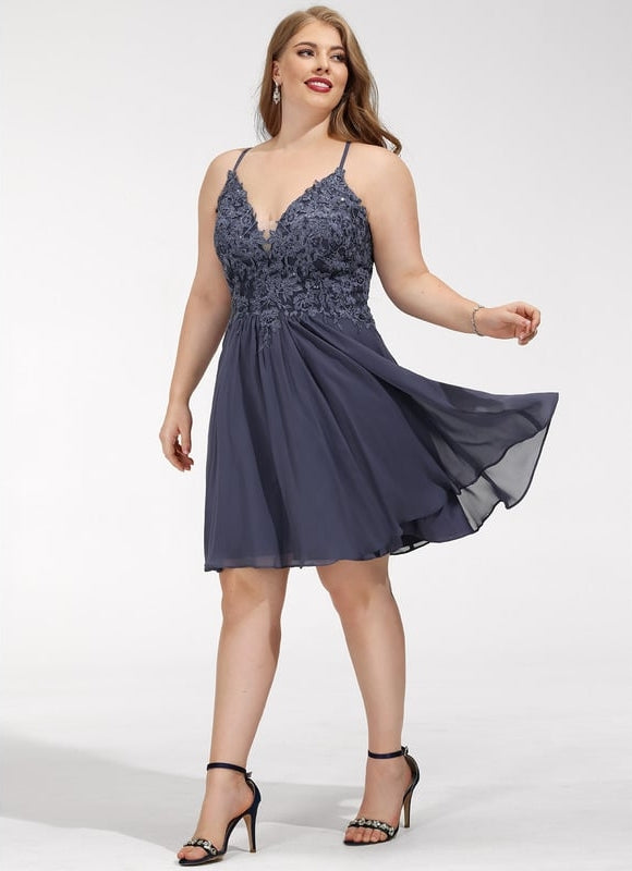 Robe Trapèze Gris Chiffon Élégant - gallery 5