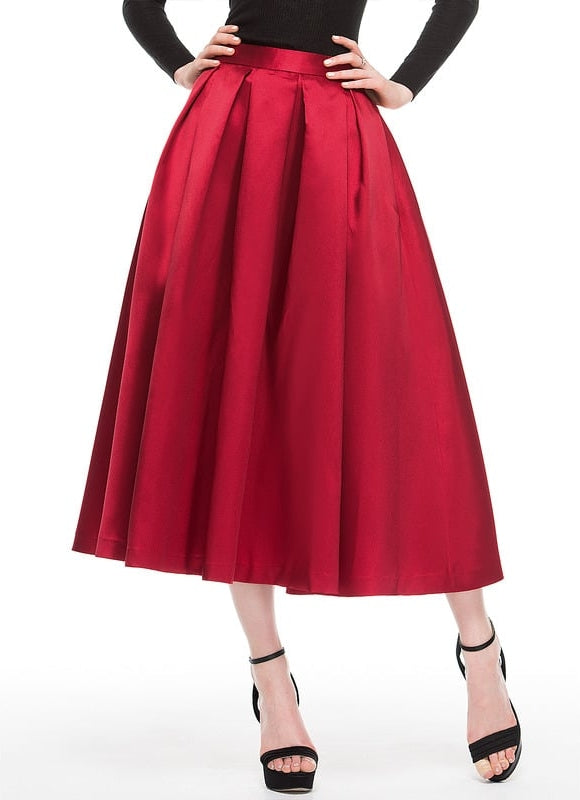 Robe Trapèze Satin Rouge