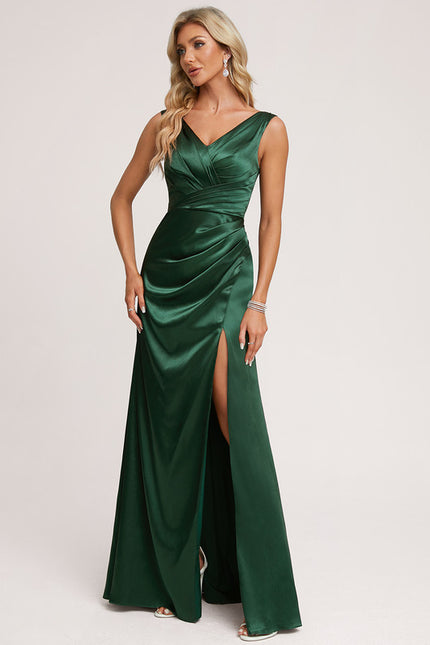 Robe Trapèze Satin Doré Élégante - gallery 1