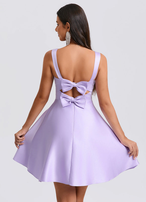 Robe Trapèze Satinée Lavande - gallery 4
