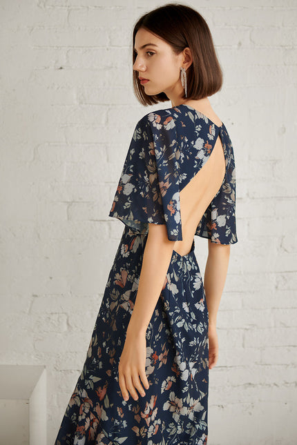 Robe Trapèze Nuit Fleurie Asymétrique - gallery 2