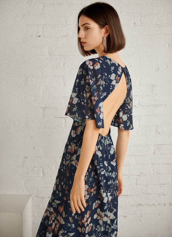 Robe Trapèze Nuit Fleurie Asymétrique - gallery 2