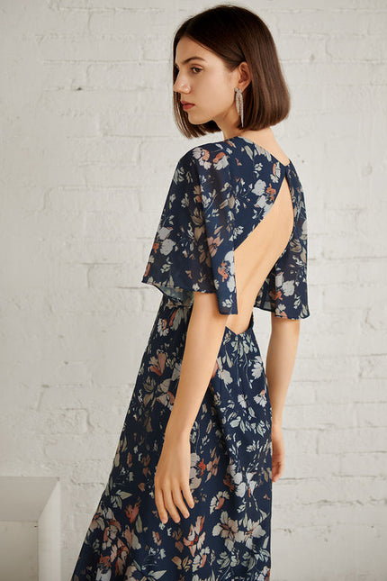 Robe Trapèze Nuit Fleurie Asymétrique - gallery 2