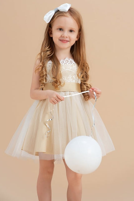 Robe Trapèze Crème Dentelle Tulle<Br>