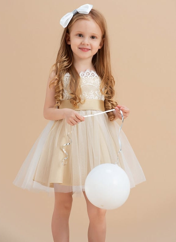 Robe Trapèze Crème Dentelle Tulle<Br>