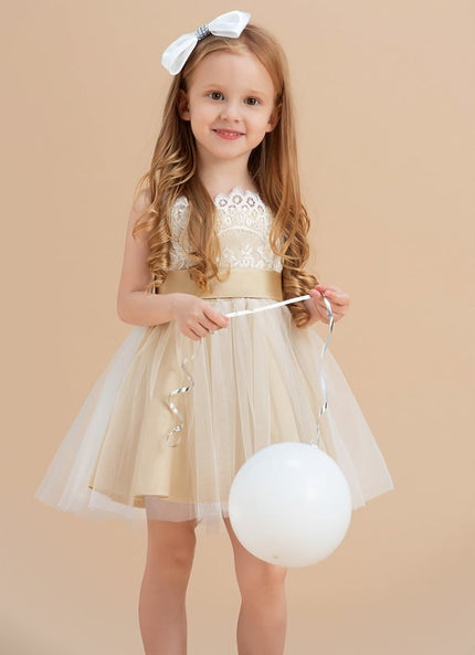Robe Trapèze Crème Dentelle Tulle<Br>