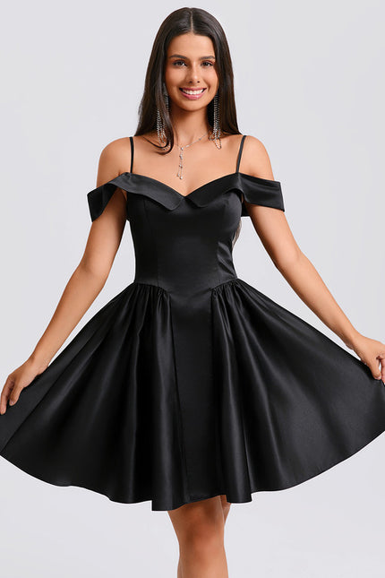 Robe Trapèze Satinée Ébène - gallery 2
