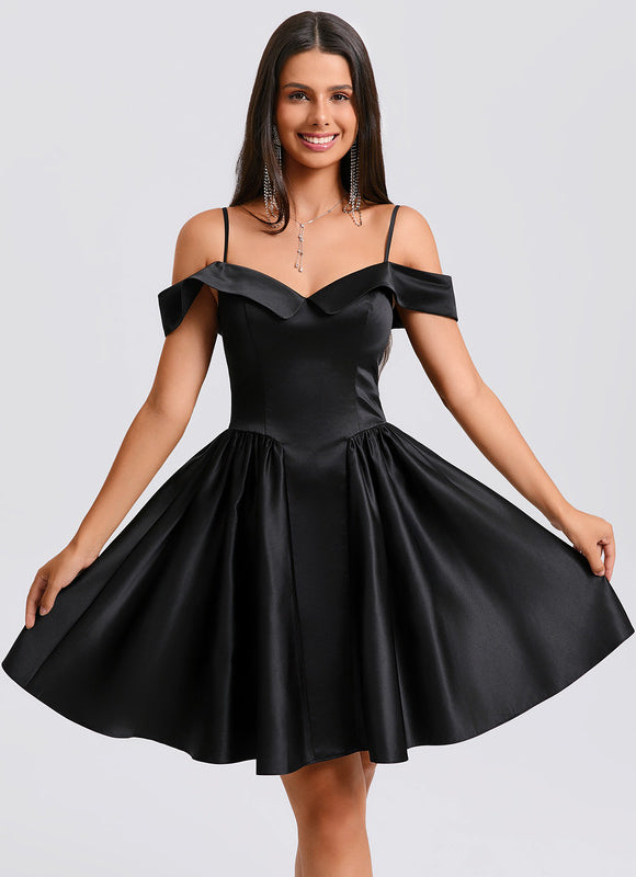 Robe Trapèze Satinée Ébène - gallery 2