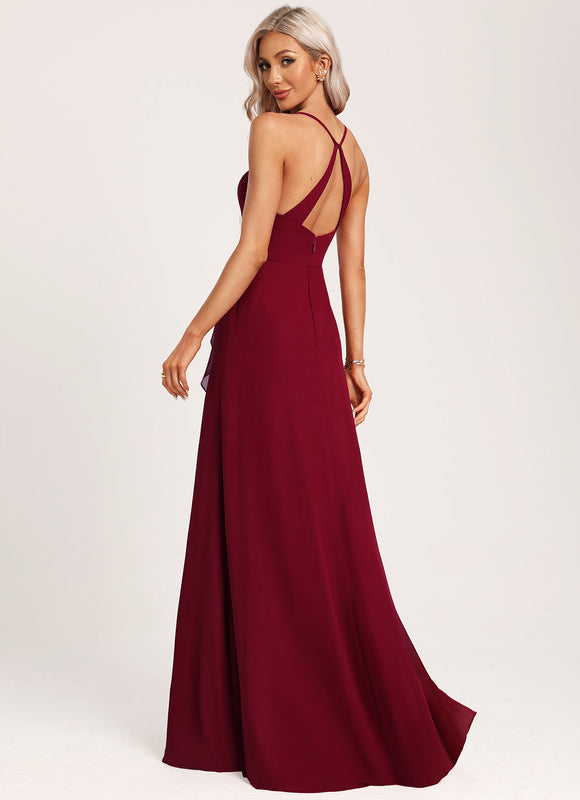 Robe Trapèze Longue Beige Élégante - gallery 3