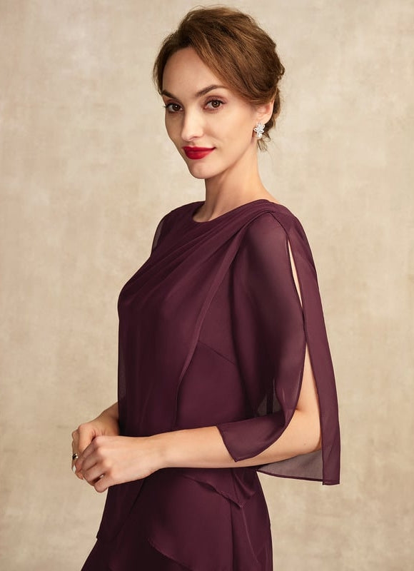 Robe Trapèze Mauve Mousseline Plissée Longue - gallery 2