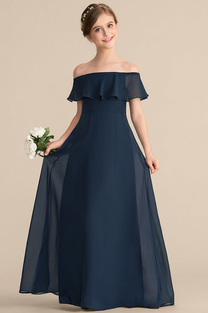 Robe Trapèze Bleu Marine Longs Mousseline