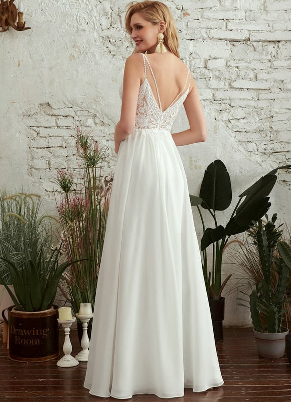 Robe Trapèze Blanche Dentelle Et Perles - gallery 4