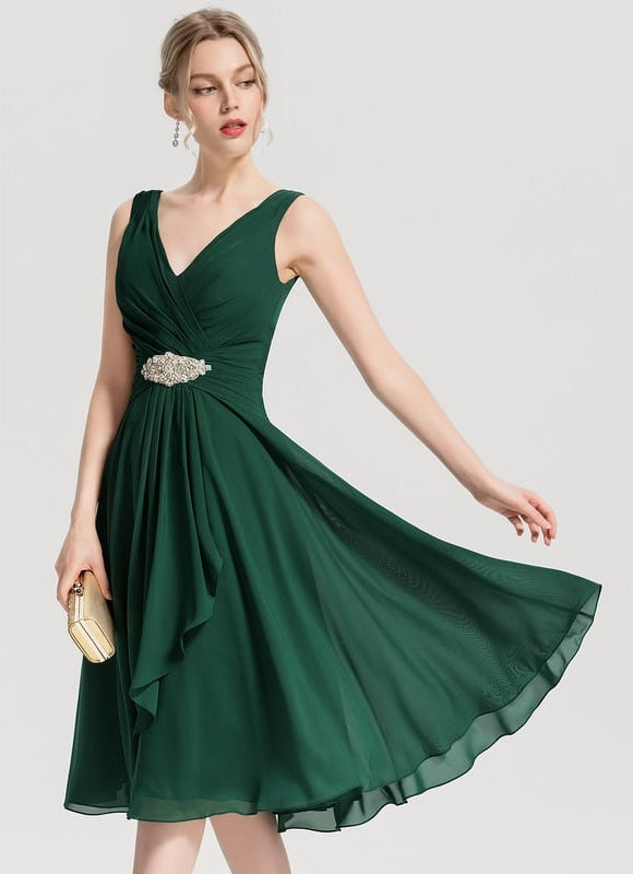 Robe Trapèze Vert Foncé Cocktail Perles - gallery 5