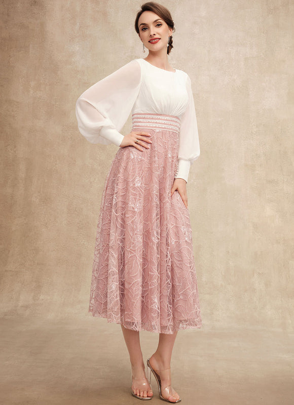 Robe Trapèze Chiffon Rosée - gallery 5