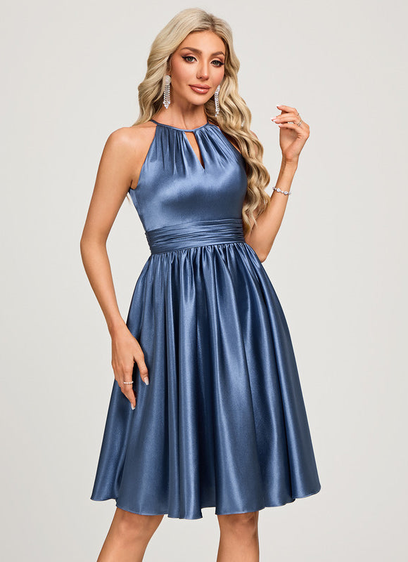 Robe Trapèze Satin Bleu Royal - gallery 1