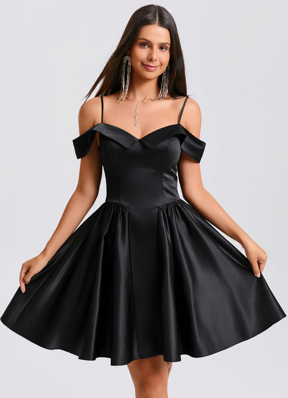 Robe Trapèze Satinée Ébène
