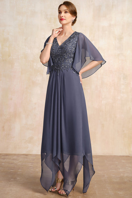 Robe Trapèze Bleu Marine Dentelle Mousseline - gallery 2