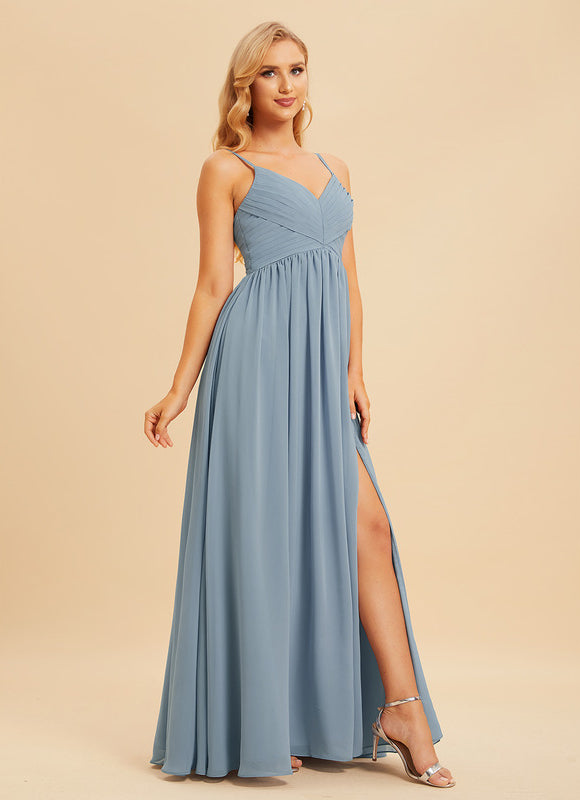 Robe Trapèze Longue Beige Élégante - gallery 3