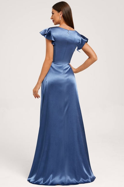 Robe Trapèze Satin Bleu Élégant - gallery 2
