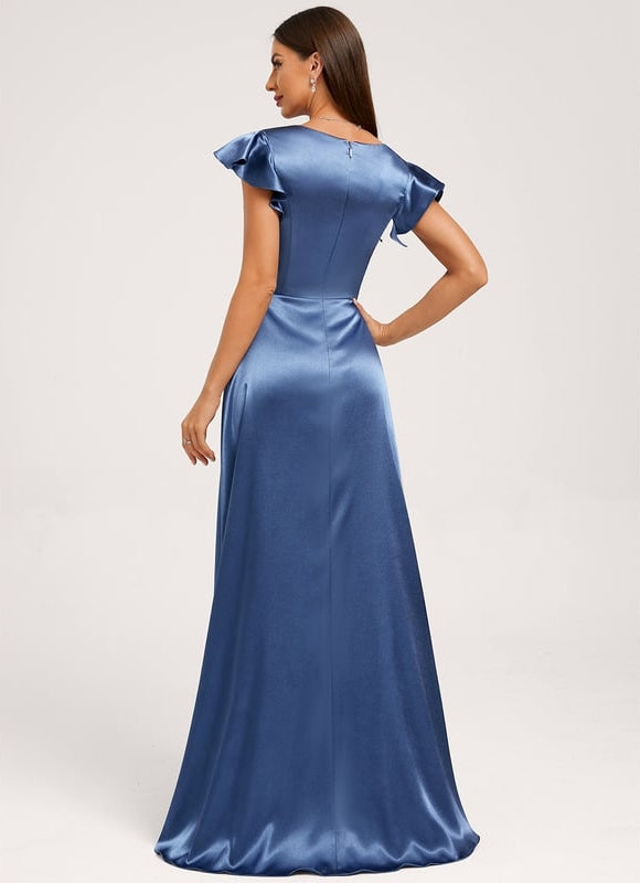 Robe Trapèze Satin Bleu Élégant - gallery 2