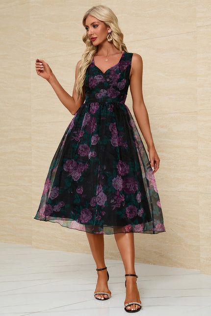 Robe Trapèze Fleur Sombre - gallery 1