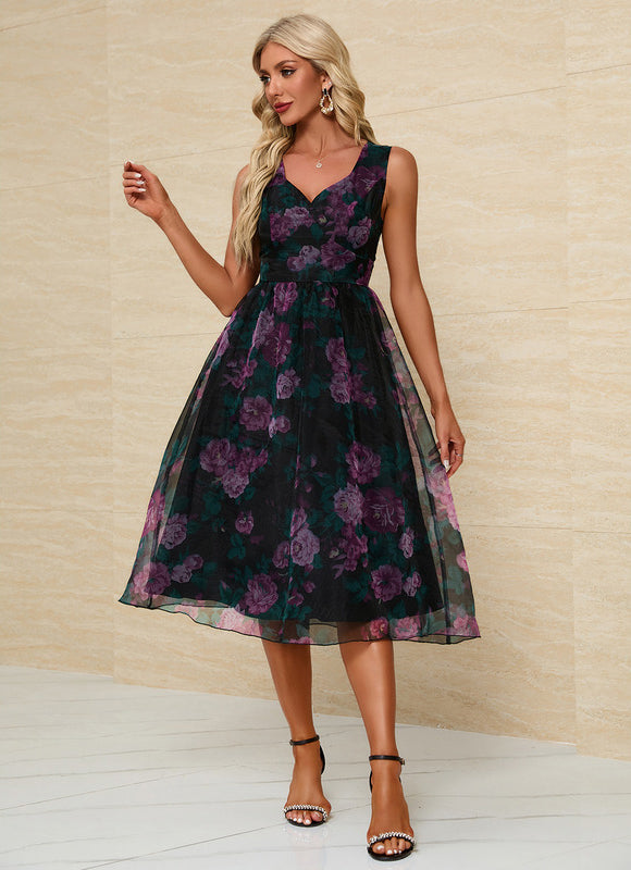Robe Trapèze Fleur Sombre - gallery 1