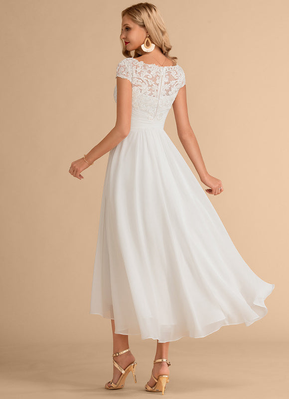 Robe Trapèze Blanche Dentelle Mousseline - gallery 3