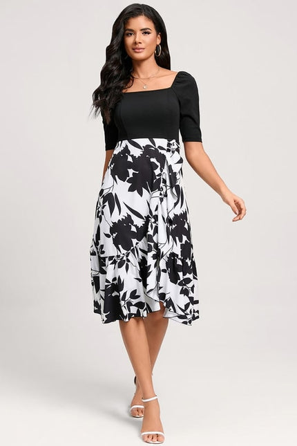 Robe Trapèze Asymétrique Noir Et Blanc - gallery 3