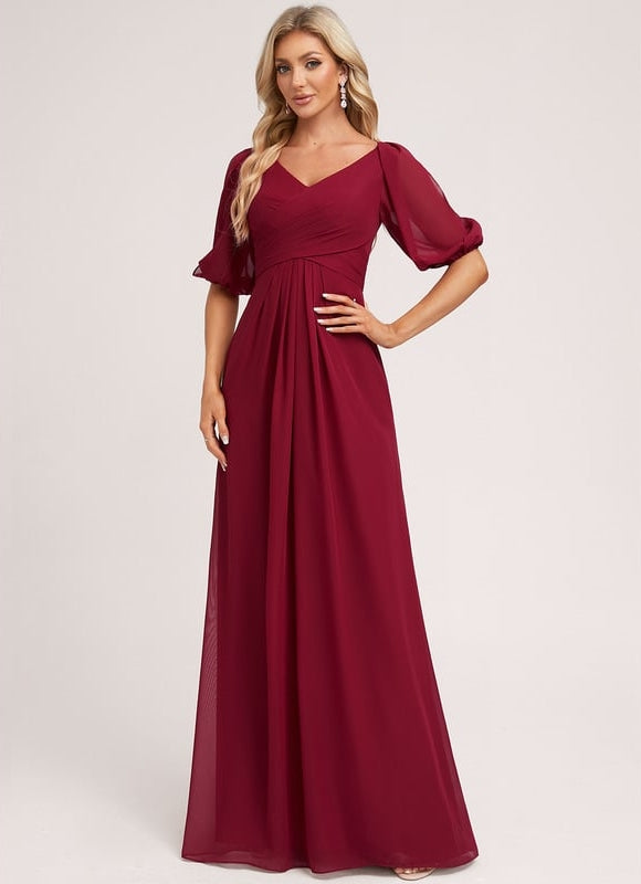 Robe Trapèze Longue Beige Élégante - gallery 4