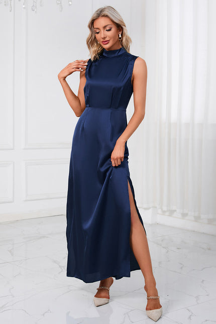 Robe Trapèze Satin Bleu Nuit